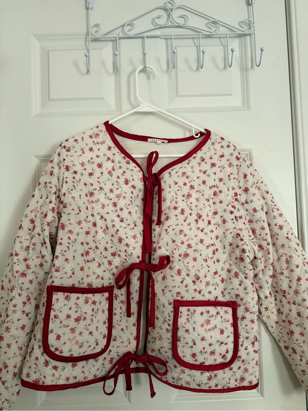 Floral quilted Jacket - Pink Floral with Red Trim